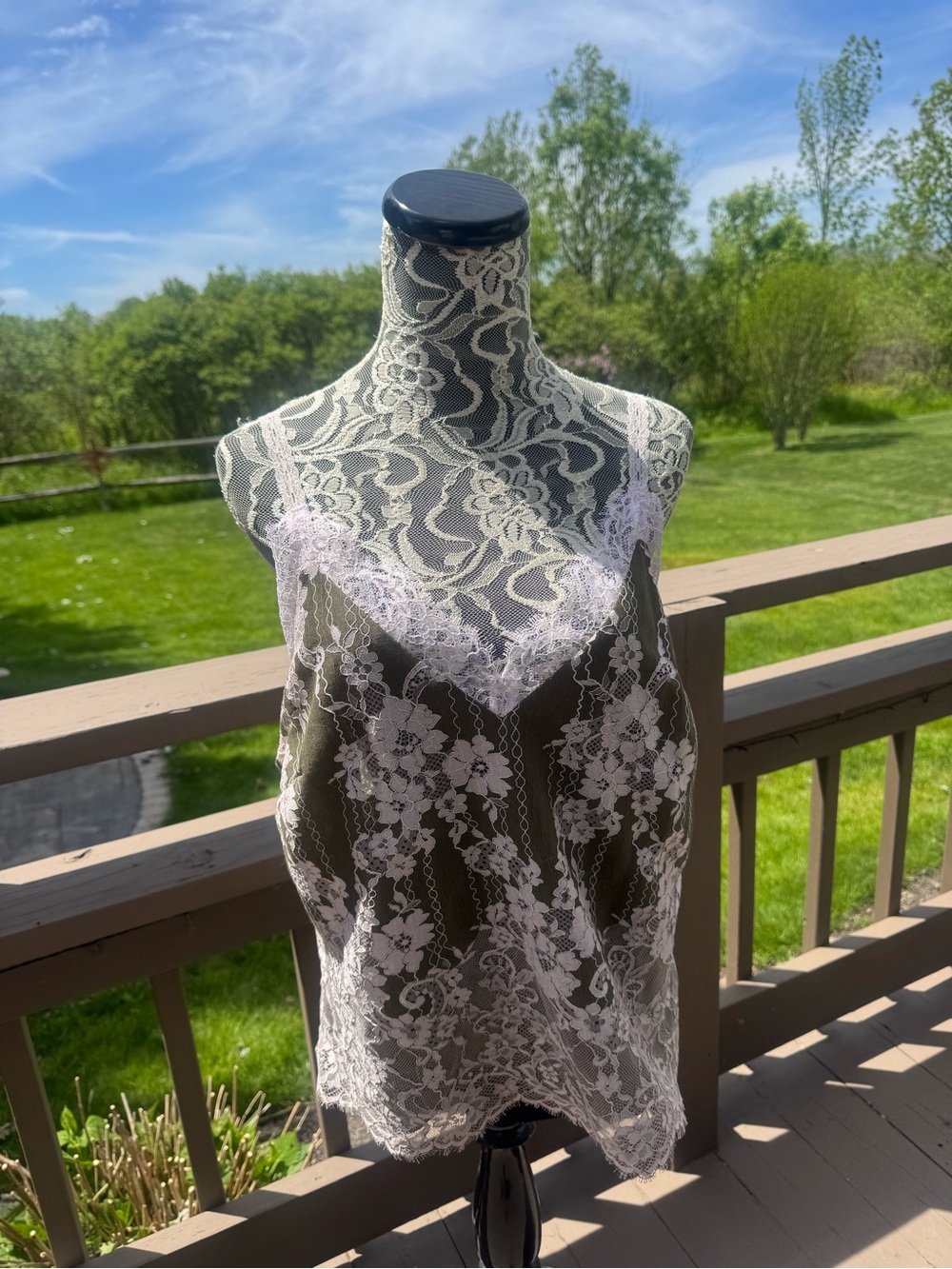 Express Floral Lace Tank Top in Pink over Olive